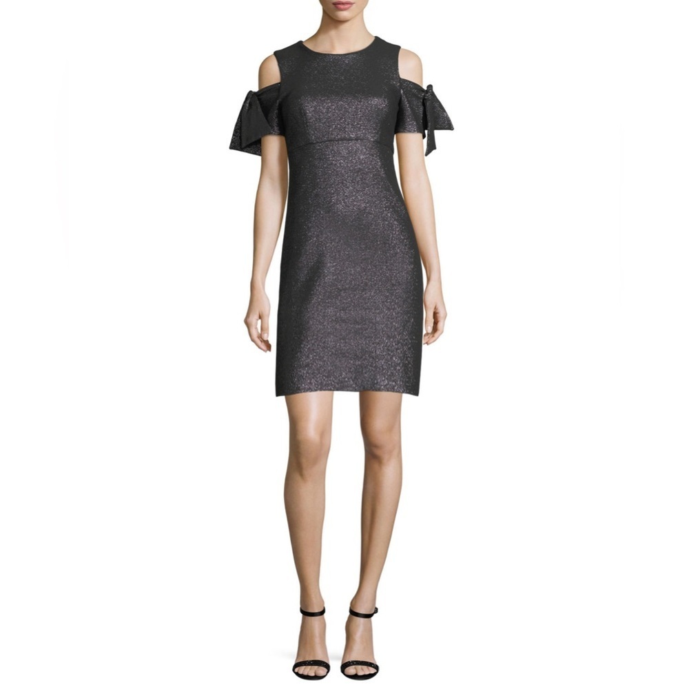 NWT Milly Tie Mod Dress Black Silver Metallic Bow Sleeve size 6